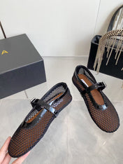 MARY JANE SHOES IN BLACK MESH AND LEATHER