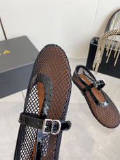 MARY JANE SHOES IN BLACK MESH AND LEATHER