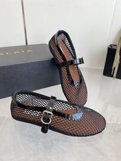 MARY JANE SHOES IN BLACK MESH AND LEATHER