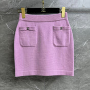 CC ICONIC SKIRT IN PINK WOOL KNIT WITH FRONT POCKETS