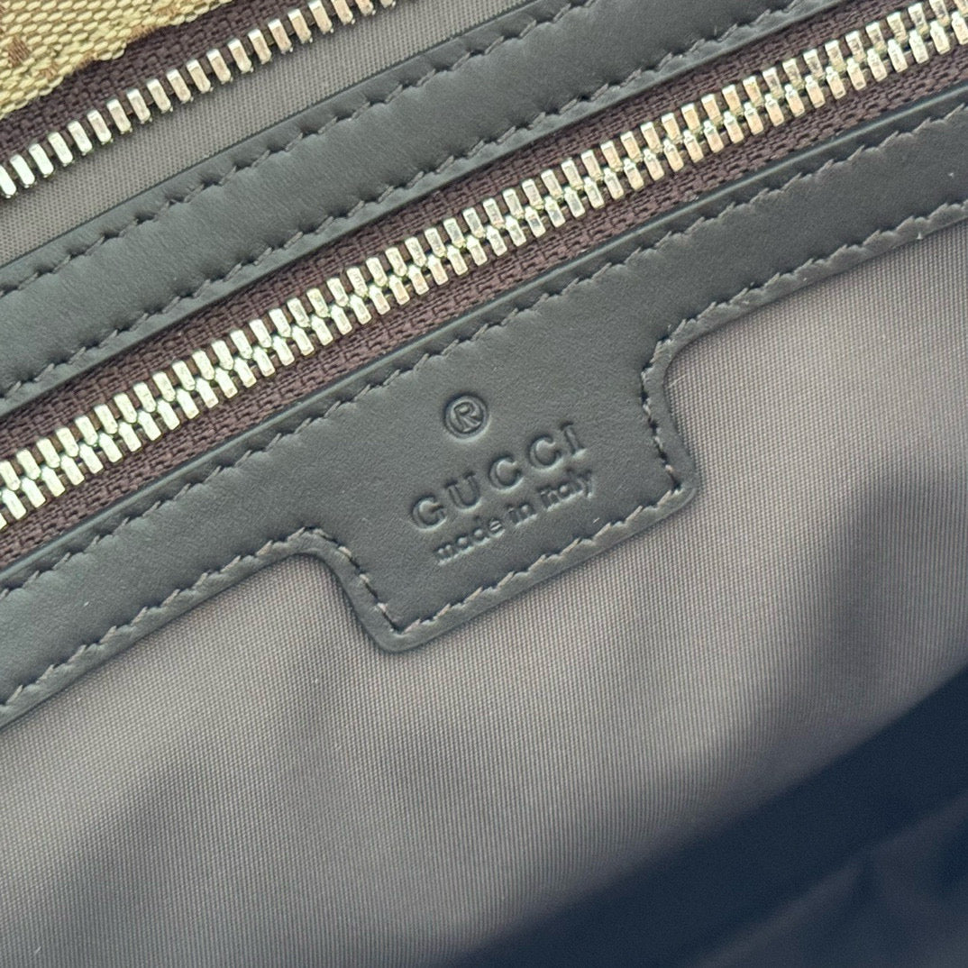 GG OPHIDIA FRONT ZIP POCKET TOTE BAG 36 IN BEIGE AND BROWN CANVAS