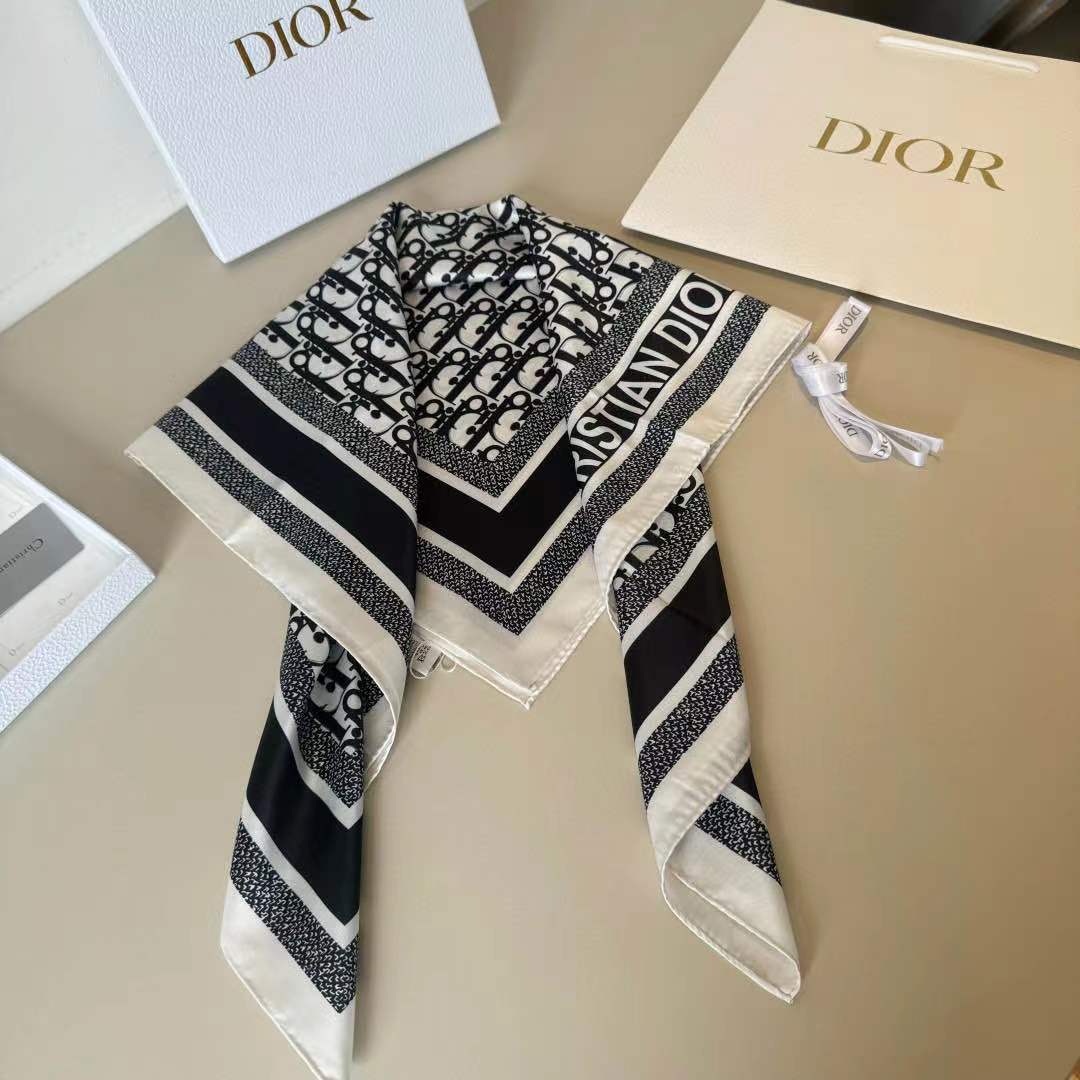 CD SCARF IN BLACK MONOGRAM PATTERN SILK