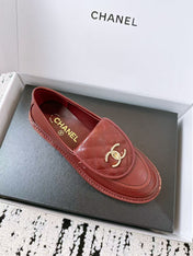 CC QUILTED FLAP LOAFERS IN BURGUNDY RED CALFSKIN GOLD HARDWARE