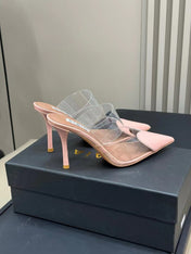 ALAIA HIGH MULES IN LIGHT PINK PATENT CALFSKIN AND FILM