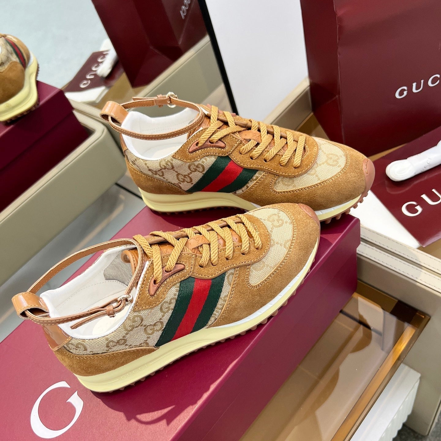 GG SNEAKERS IN BROWN AND BEIGE CANVAS MIX SUEDE
