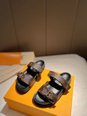 LV GOLD BUCKLE SANDALS IN BROWN MONOGRAM CANVAS