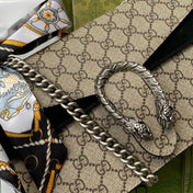 GG DIONYSUS SHOULDER BAG IN BEIGE CANVAS SILVER HARDWARE