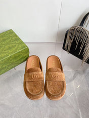 GG LOAFERS IN BROWN MONOGRAM EMBOSSED SUEDE