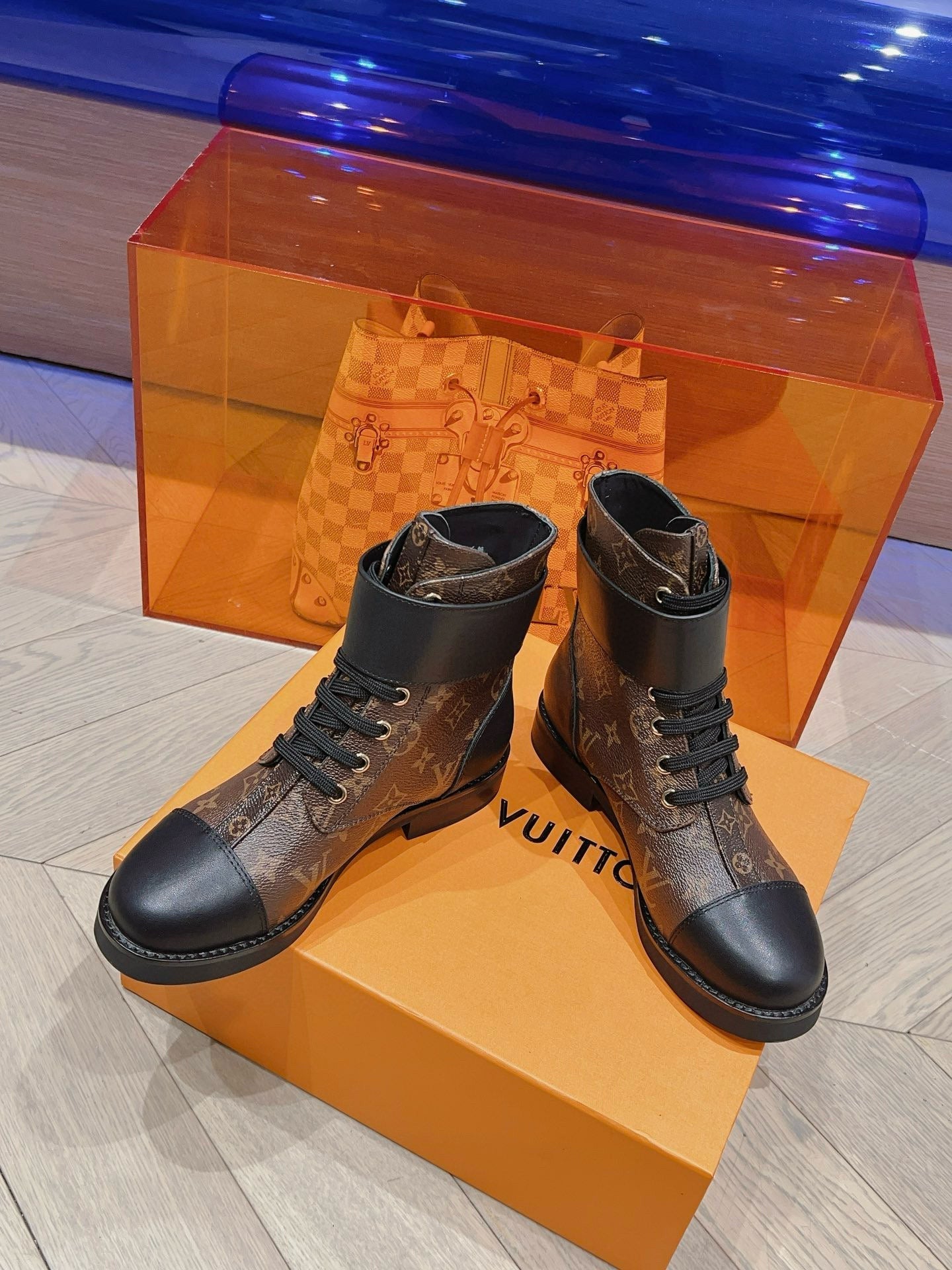 LV BOOTS IN BROWN MONOGRAM CANVAS MIX CALFSKIN