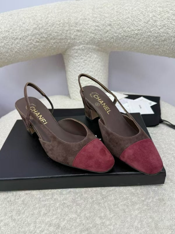 CC SLINGBACK PUMP IN RED MIX BROWN SUEDE