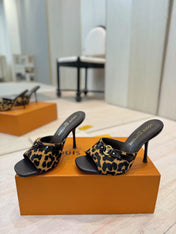 LV LEOPARD HIGH MULES IN BLACK AND BROWN FUR