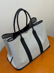 TOTE BAG 40 IN GREY AND BLACK CANVAS MIX CALFSKIN TRIM