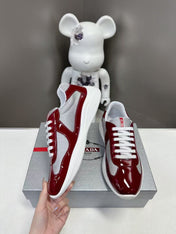 PRADA SNEAKERS IN BURDUNDY RED CALFSKIN AND MESH
