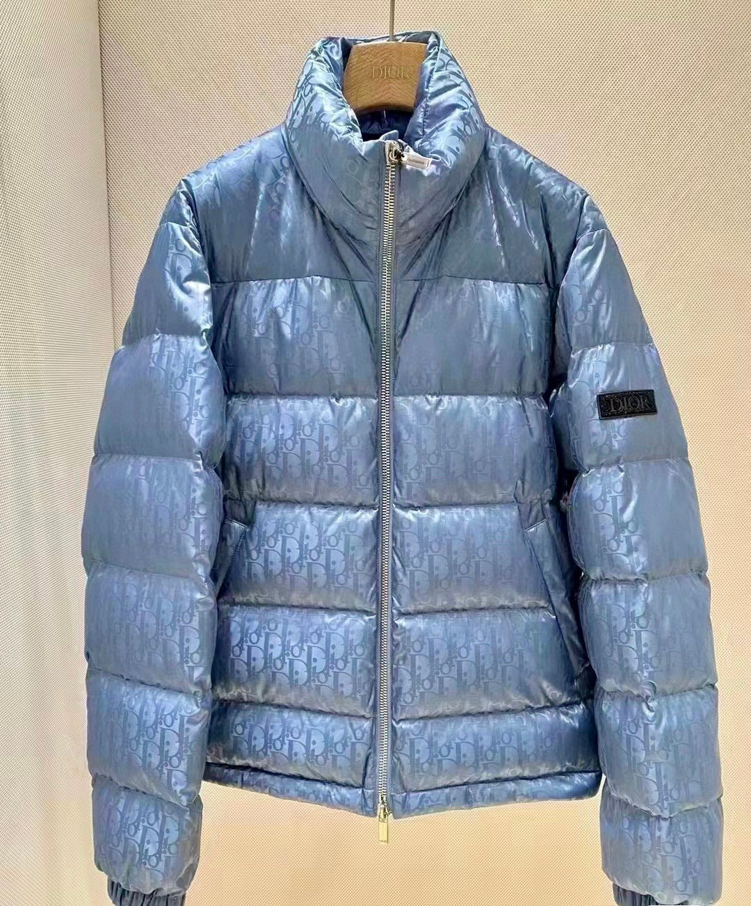 Dior Oblique Down Jacket Blue Jacquard Fabric