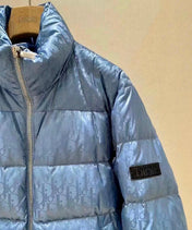 Dior Oblique Down Jacket Blue Jacquard Fabric