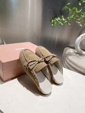 MIU FADED MULE IN LIGHT BROWN ECRU SUEDE