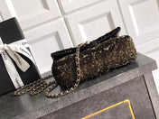 CC 20 SEQUINS FLAP BAG IN BLACK MIX BROWN