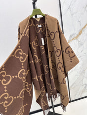 GG REVERSIBLE JUMBO CASHMERE CAPE IN BROWN