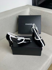 CHANEL 26S MARY JANES 85MM IN BLACK AND WHITE PATENT CAFLSKIN