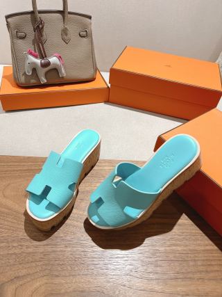 HM 25S HIGH WEDGE SANDALS IN LIGHT MINT BLUE LAMBSKIN STYLE 5