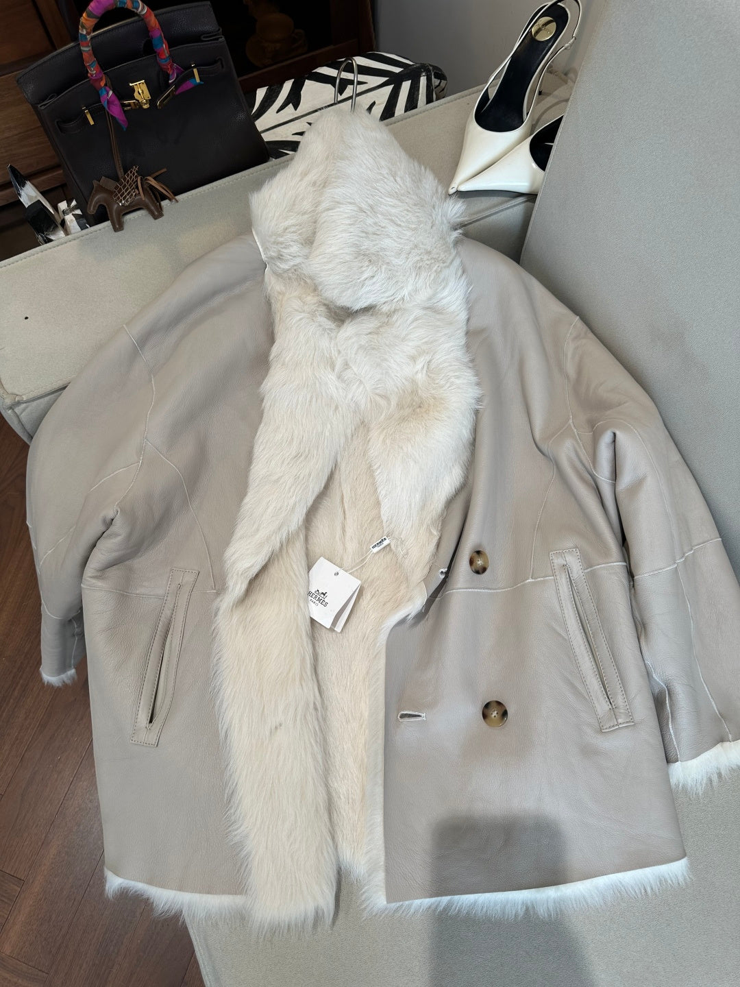 HERMES 26S SHEARLING COAT 814