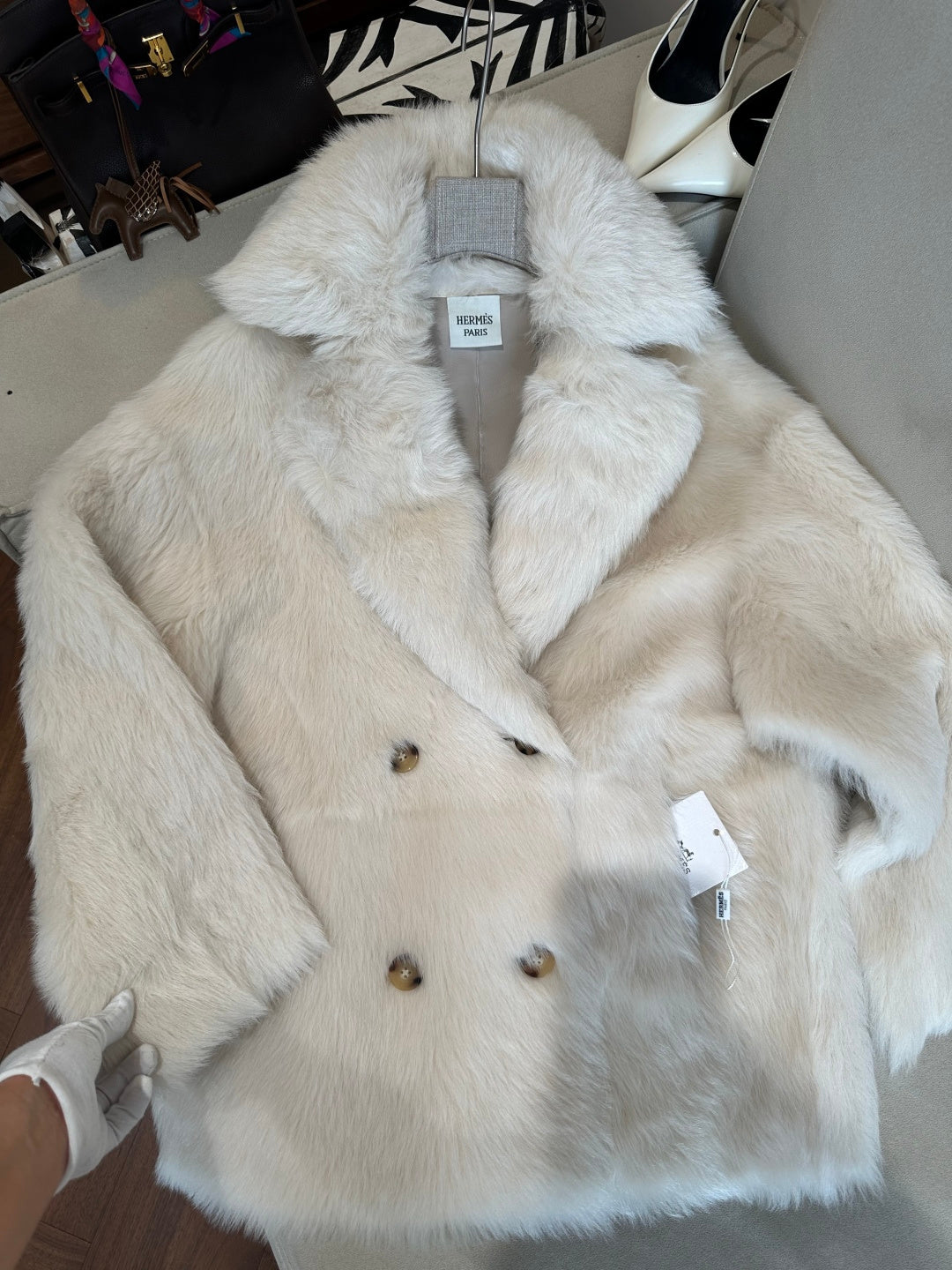 HERMES 26S SHEARLING COAT 814