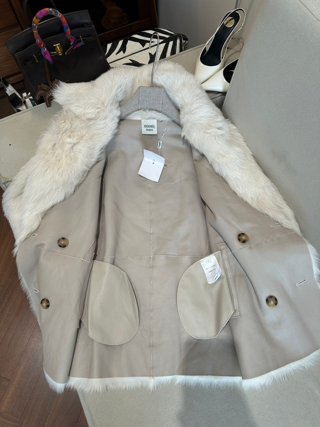 HERMES 26S SHEARLING COAT 814