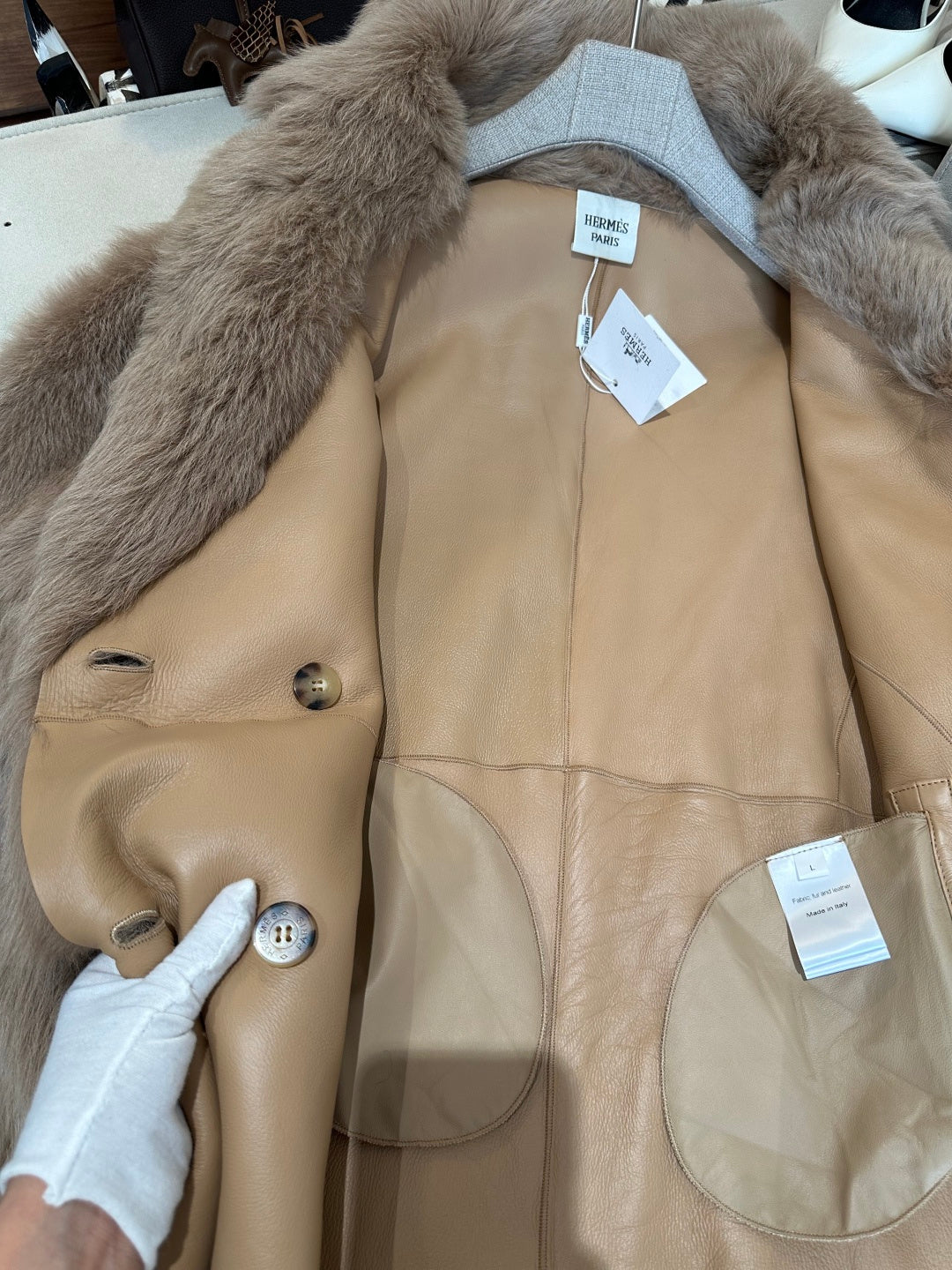 HERMES 26S SHEARLING COAT 812