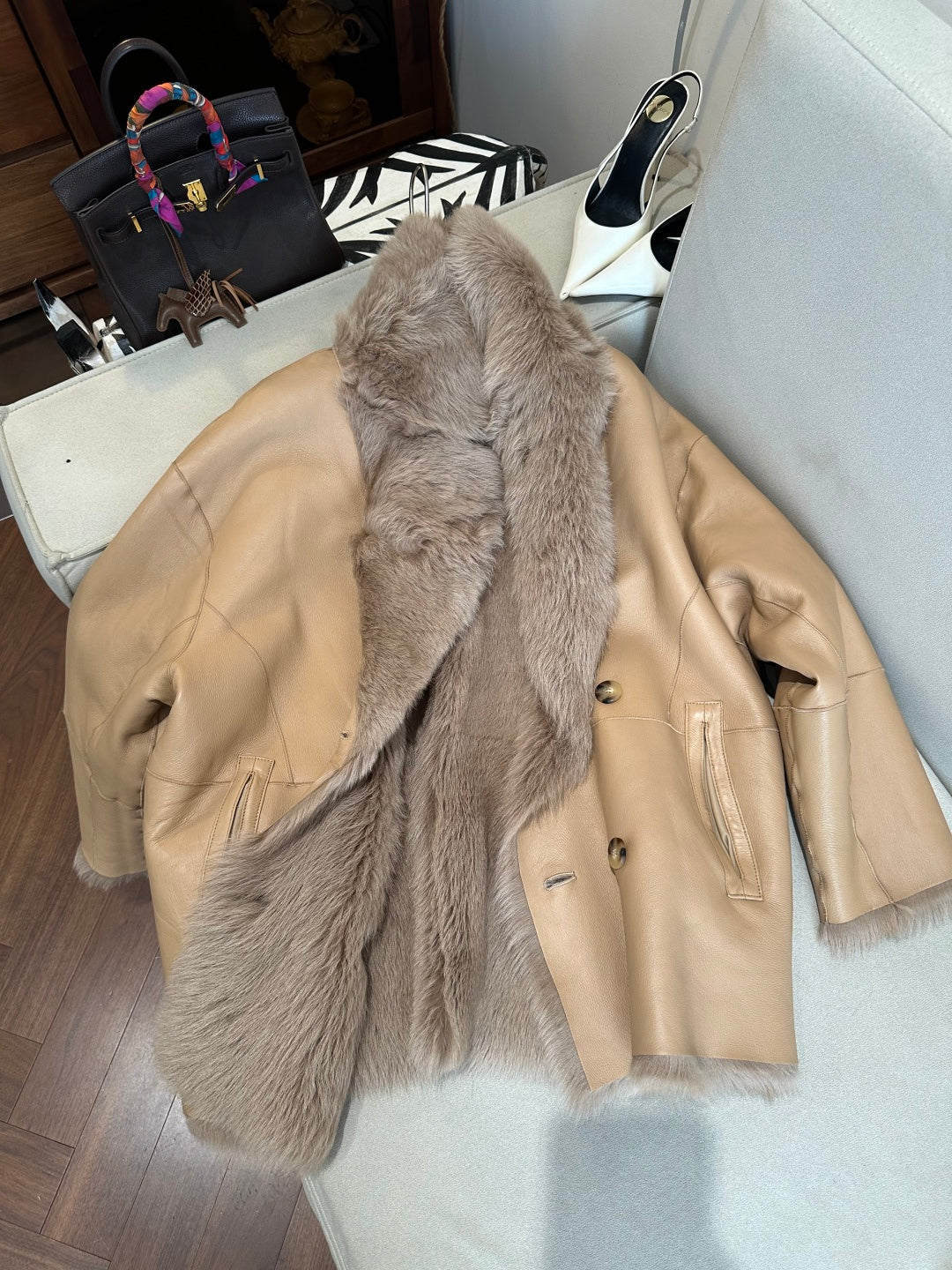 HERMES 26S SHEARLING COAT 812