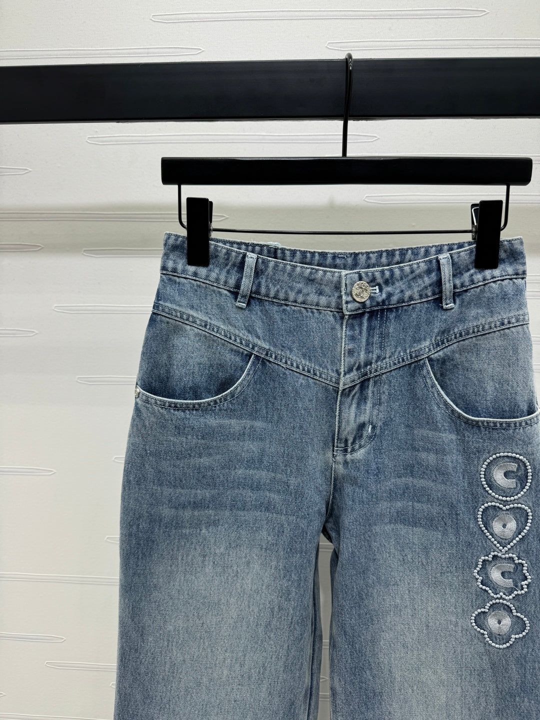 CHANEL HIGH-WAIST STRAIGHT-LEG DENIM PANTS