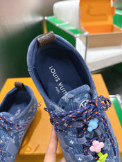 LV 26S SNEAKERS IN BLUE DENIM AND SUEDE WITH FLOWER CHARM