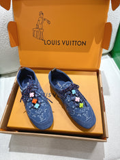 LV 26S SNEAKERS IN BLUE DENIM AND SUEDE WITH FLOWER CHARM