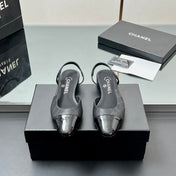 CC SLINGBACK 25S 25 MM IN BLACK LAMBSKIN WITH CHECK PATTERN