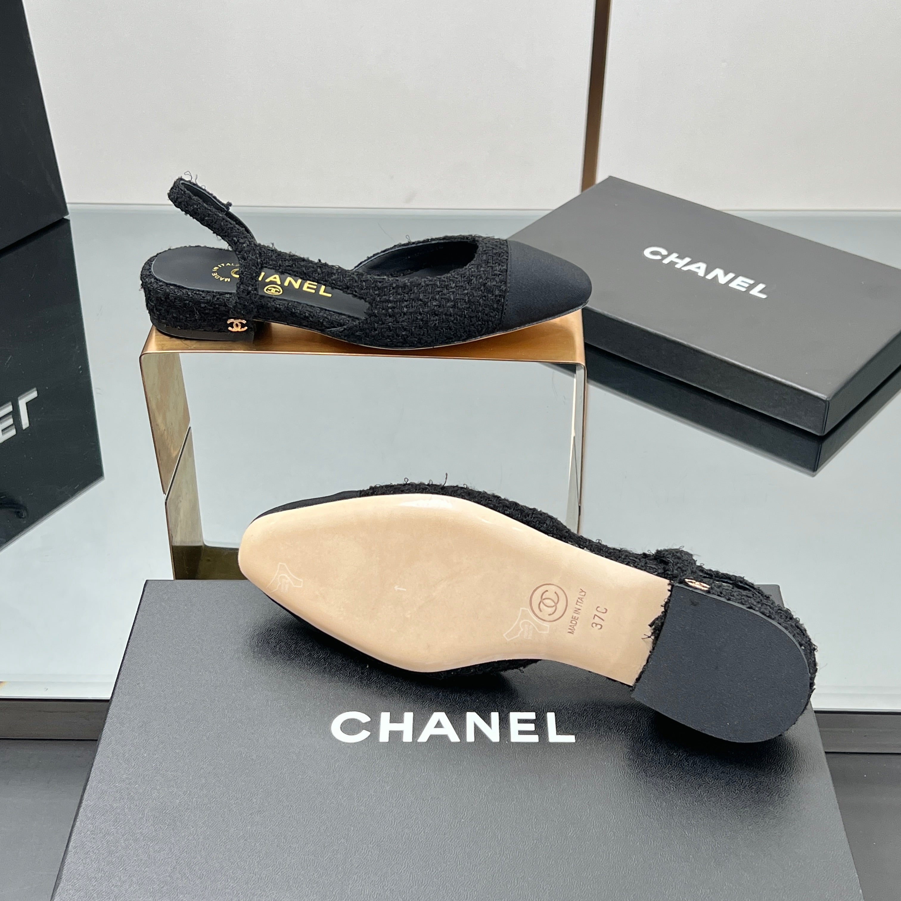 CC SLINGBACK 25S 25 MM IN BLACK TWEED AND FABRIC