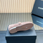 CHANEL 25S FURRY MARY JANE SHOES IN TAUPE GRAY SUEDE