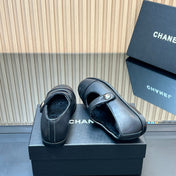 CHANEL 25S FURRY MARY JANE SHOES IN BLACK CALFSKIN