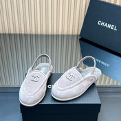CHANEL 25S BACK STRAP MULE 15MM IN LIGHT PURPLE SUEDE AND WOOL SILVER HARDWARE