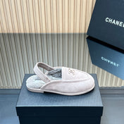 CHANEL 25S BACK STRAP MULE 15MM IN LIGHT PURPLE SUEDE AND WOOL SILVER HARDWRE