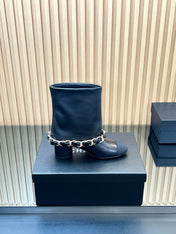 CHANEL 25S LOW BOOTS 65MM IN BLACK CALFSKIN GOLD HARDWRE