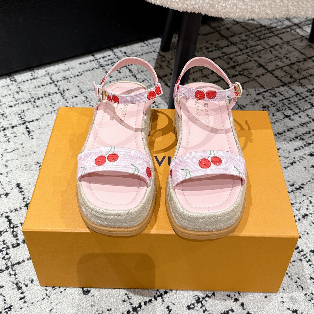 LV PLATFORM ESPADRILLE SANDALS 25S IN LIGHT PINK DENIM