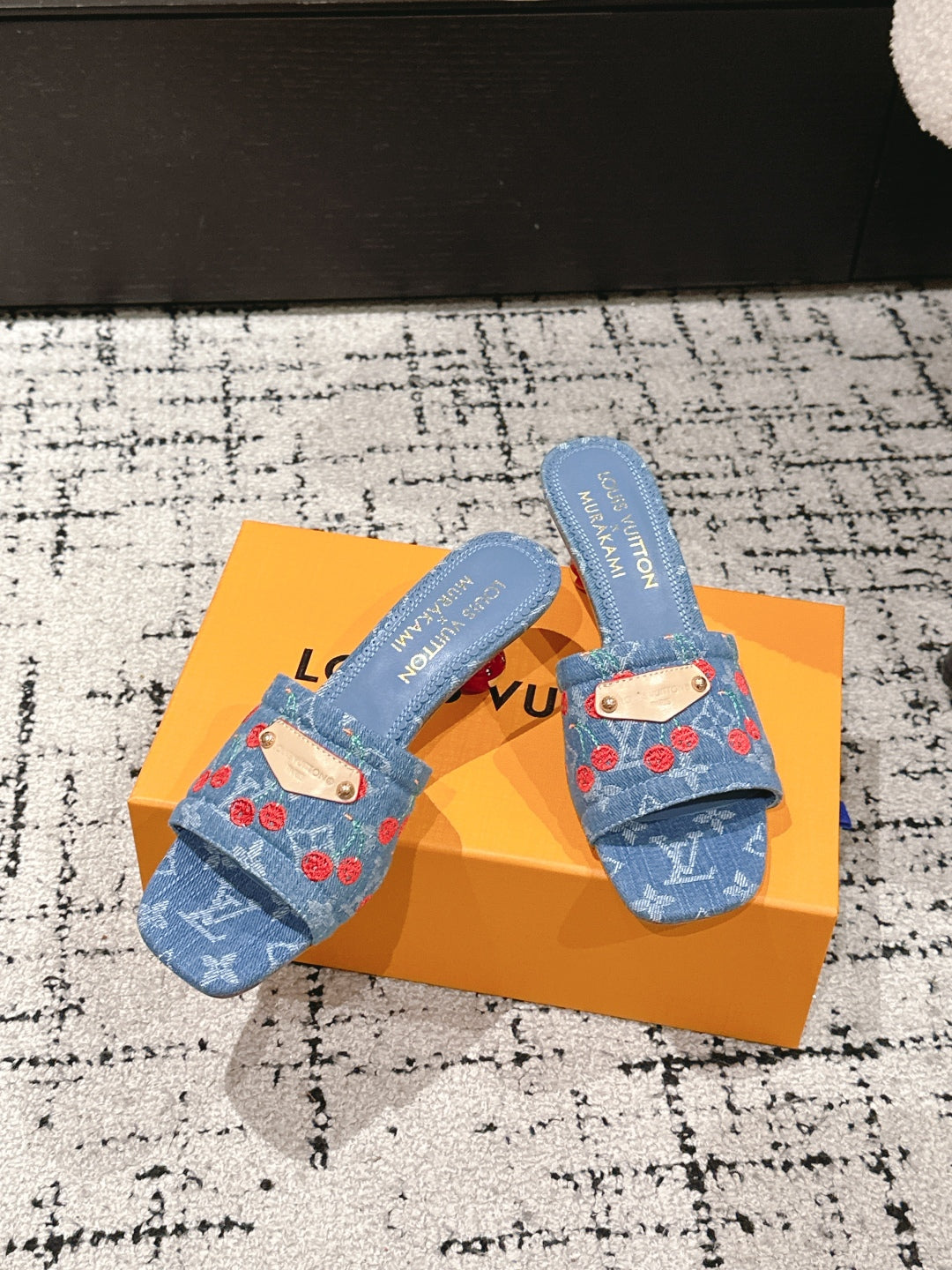 LV CHERRY HIGH HEELS 25S 55 MM IN BLUE DENIM STYLE 6