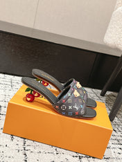 LV CHERRY HIGH HEELS 25S 55 MM IN BLACK CALFSKIN STYLE 14