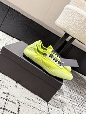 PRADA 25S COLLAPSE SNEAKERS IN LIME GREEN RE NYLON AND SUEDE