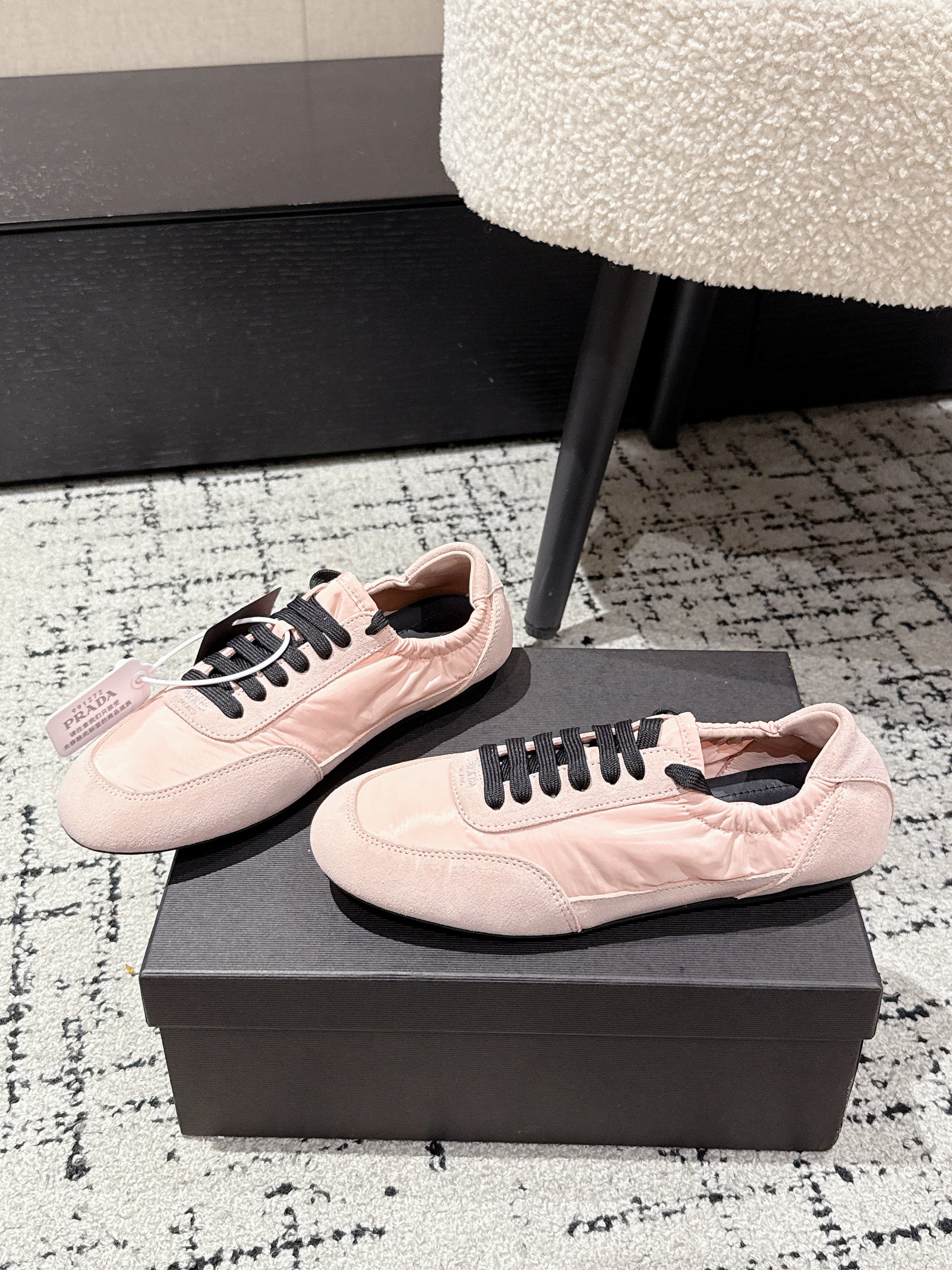 PRADA 25S COLLAPSE SNEAKERS IN LIGHT PINK RE NYLON AND SUEDE