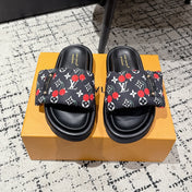 LV MIAMI-STYLE SANDALS 25S IN BLACK FABRIC AND CALFSKIN