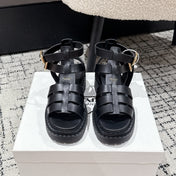 PRADA 25S HIGH TOP OPEN TOE FISHERMAN SANDALS IN BLACK CALFSKIN