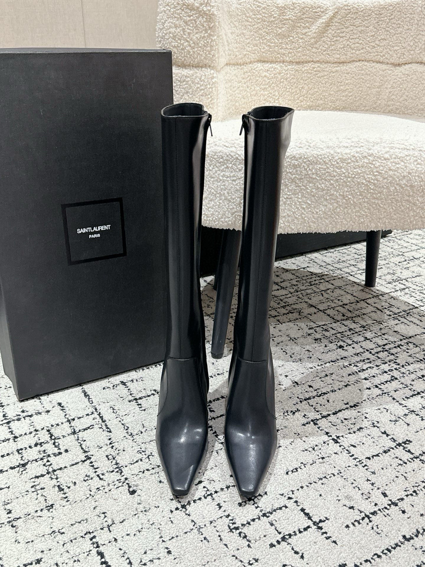 YSL 25S PLATFORM KNEE-HIGH BOOTS 70 MM IN BLACK LAMBSKIN