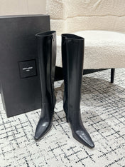 YSL 25S PLATFORM KNEE-HIGH BOOTS 70 MM IN BLACK LAMBSKIN