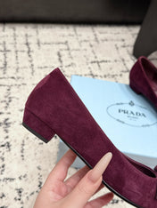 PRADA 26S POINTED-TOE BALLET IN BURGUNDY SUEDE