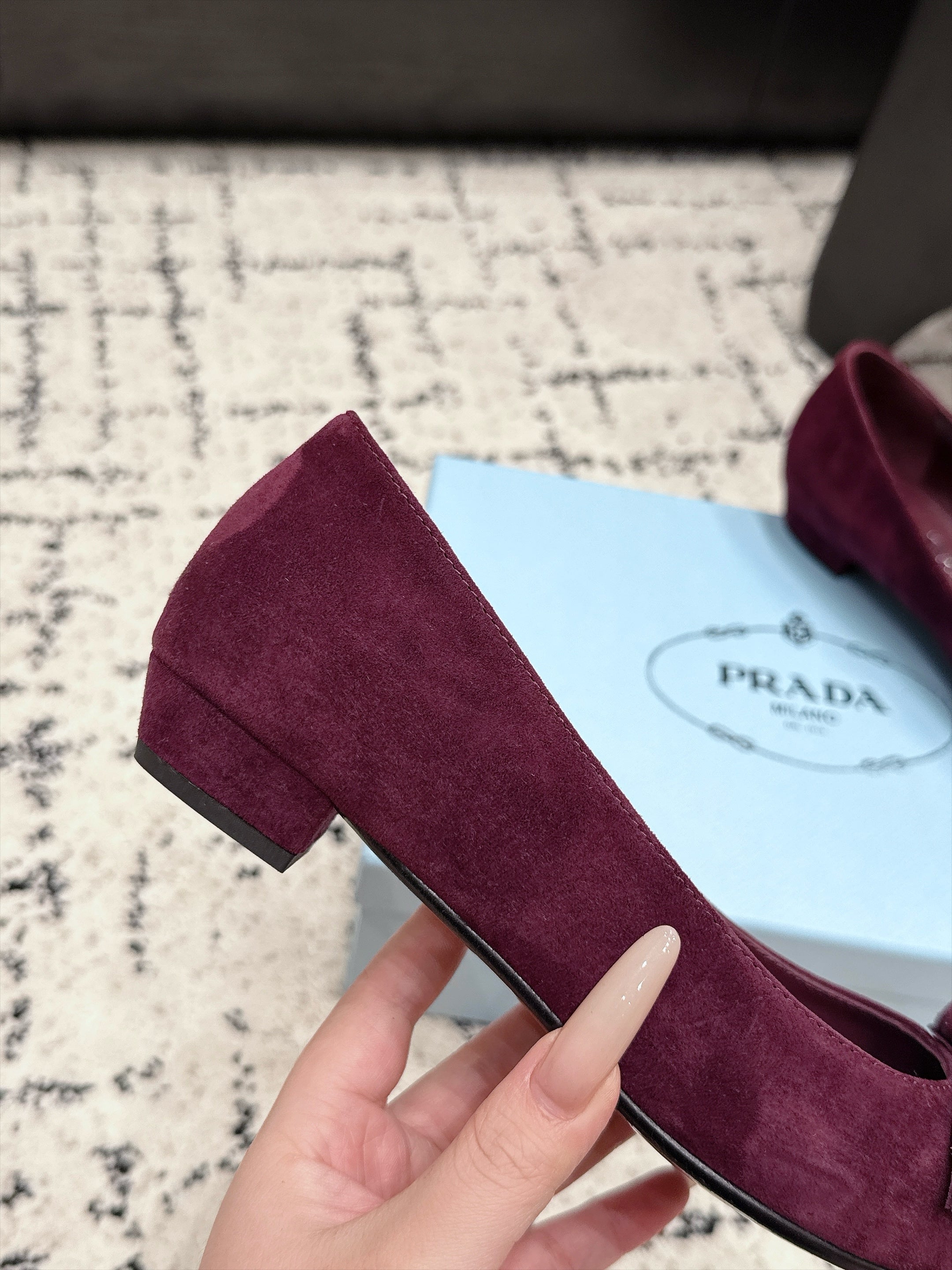 PRADA 26S POINTED-TOE BALLET IN BURGUNDY SUEDE